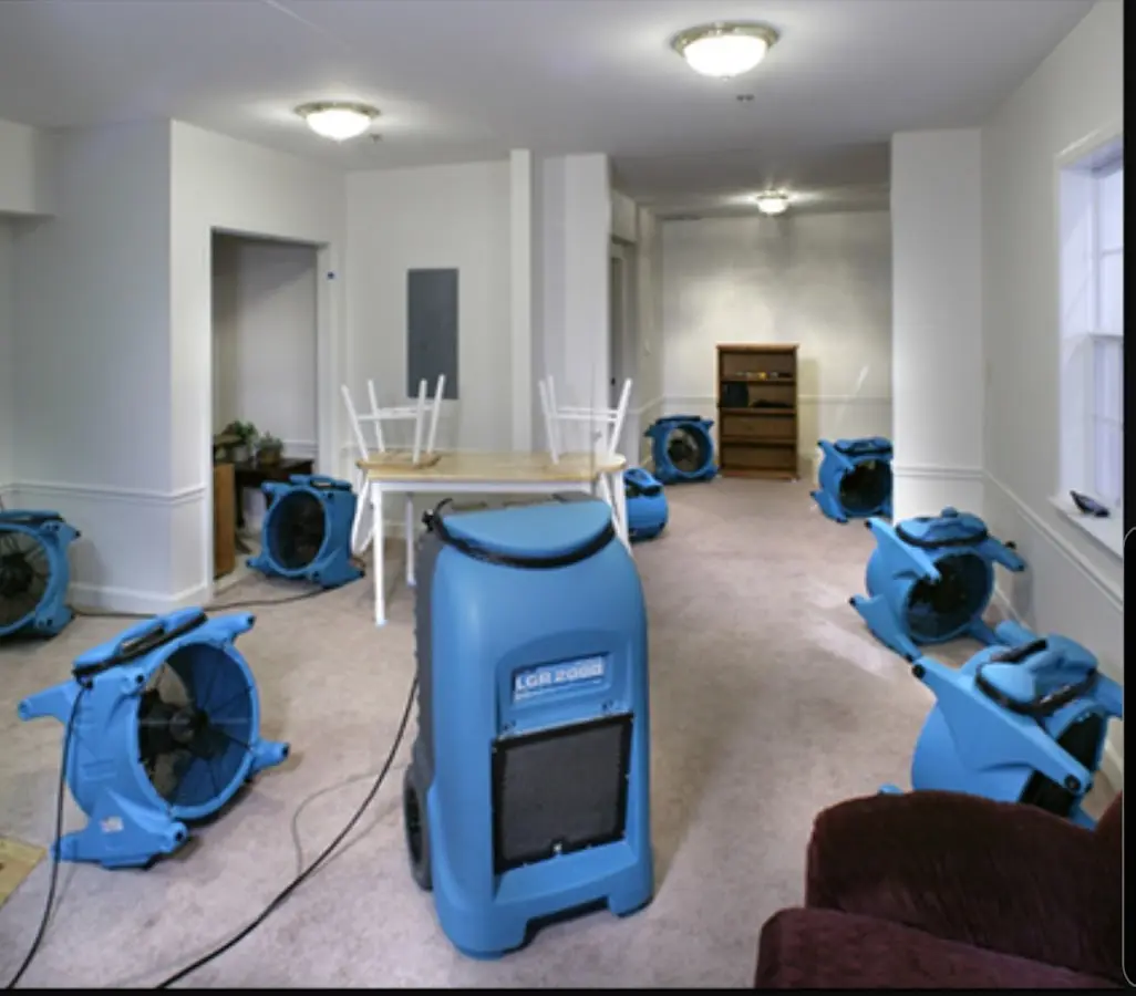 Air movers and dehumidifier setup for Water Extraction & Removal in Marshfield
